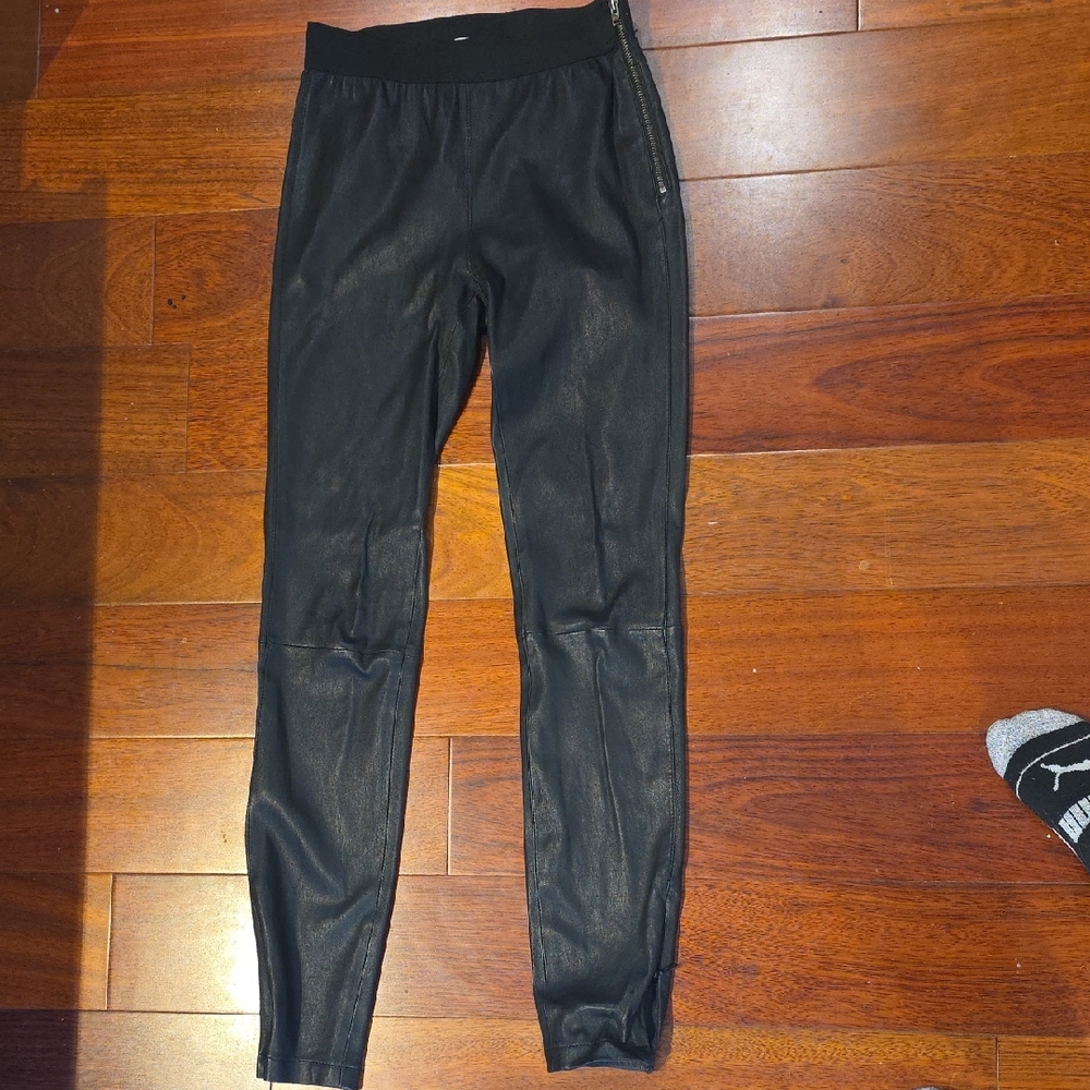 Reiss Black Leather Legging With Zipper